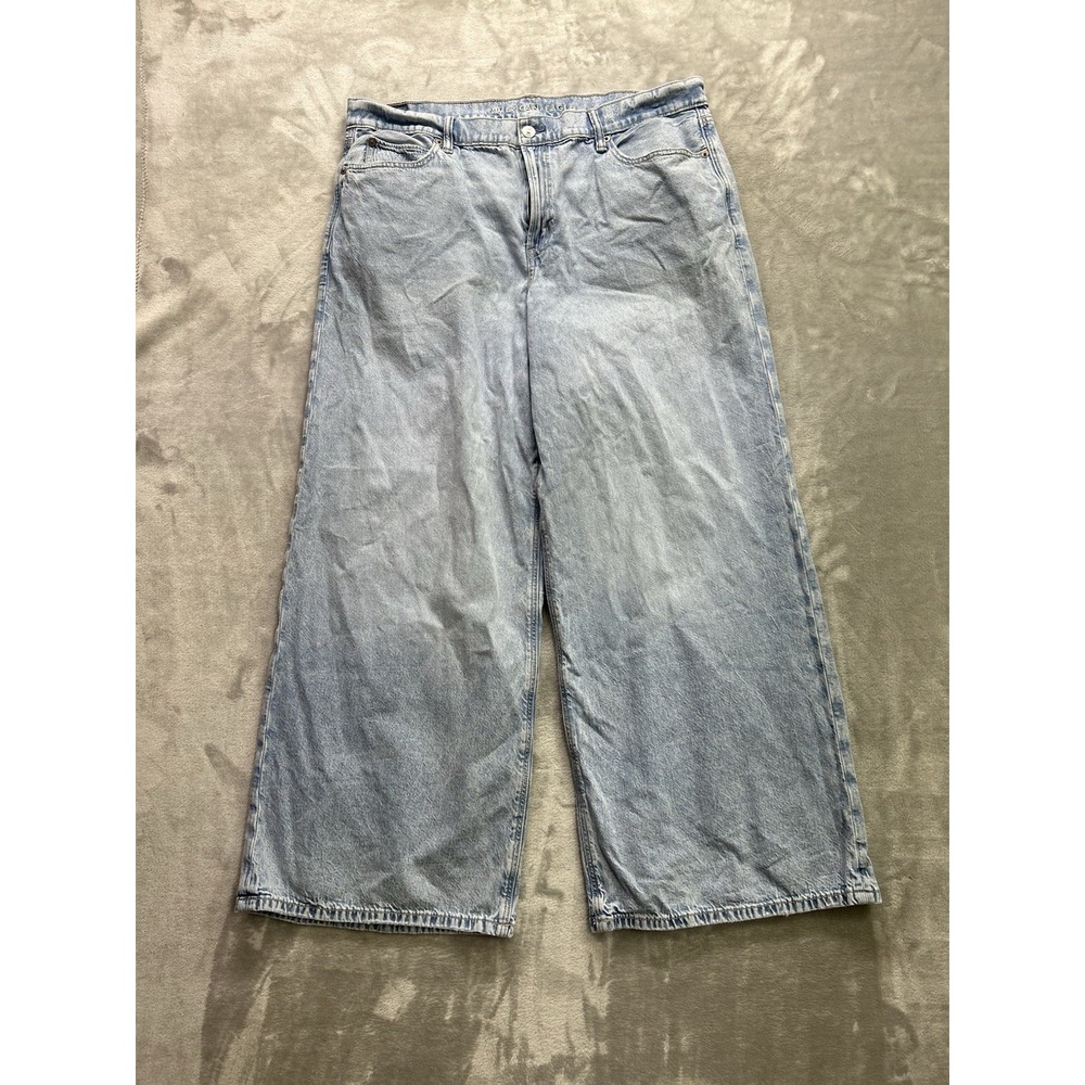 American Eagle Outfitters Womens Low Rise Ultra Wide Leg Blue Jeans 18 Boho Chic